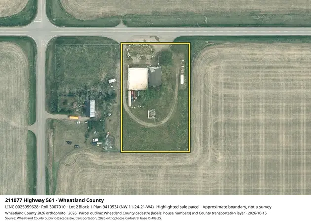 Aerial view for Commercial property in Wheatland County, Wheatland County