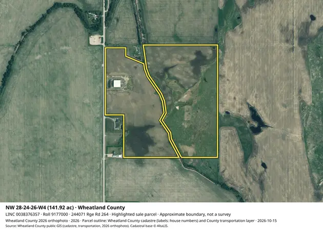 Aerial view for Rural property in Wheatland County, Wheatland County